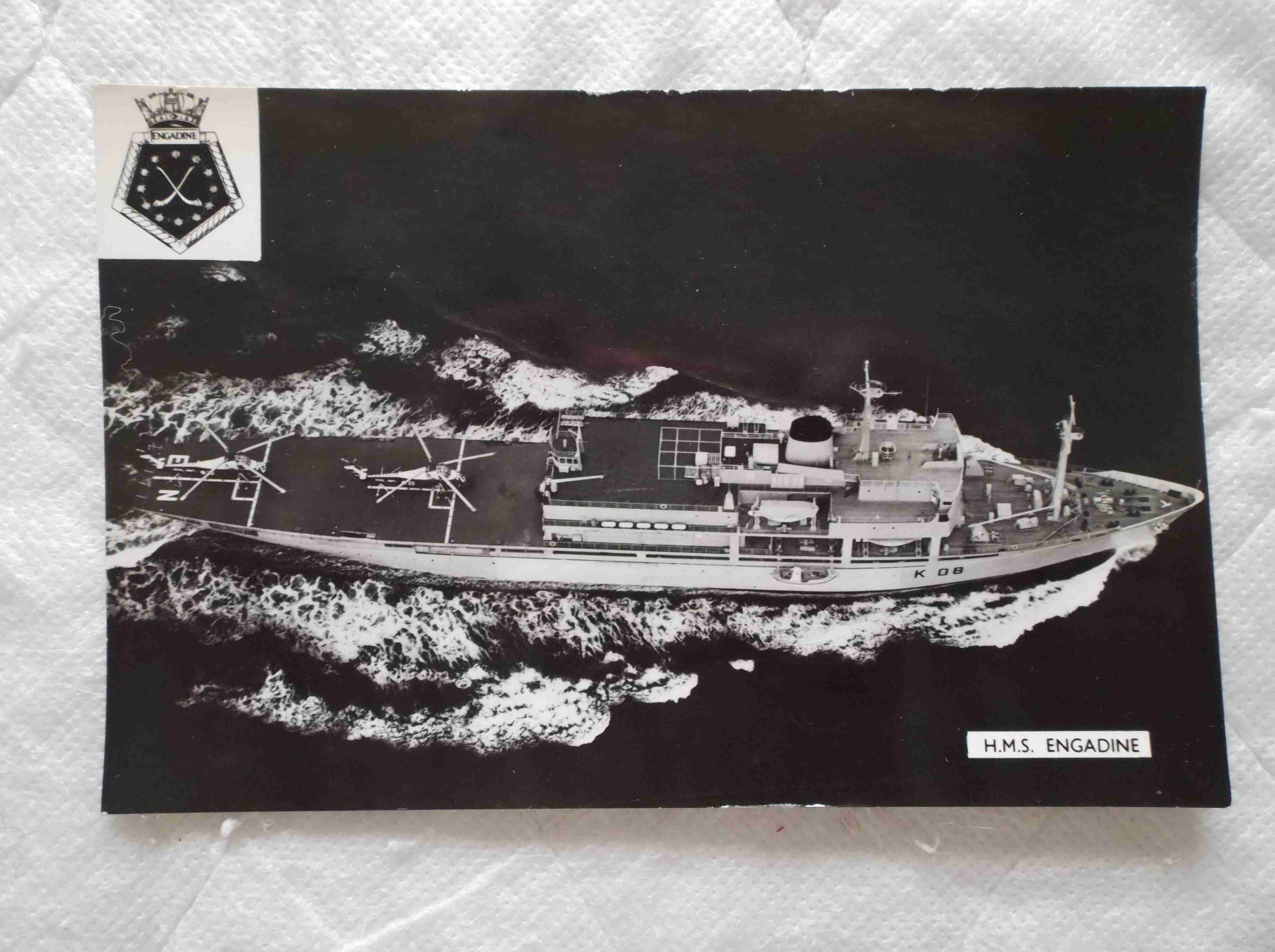 POSTCARD OF THE ROYAL NAVAL VESSEL HMS ENGADINE
