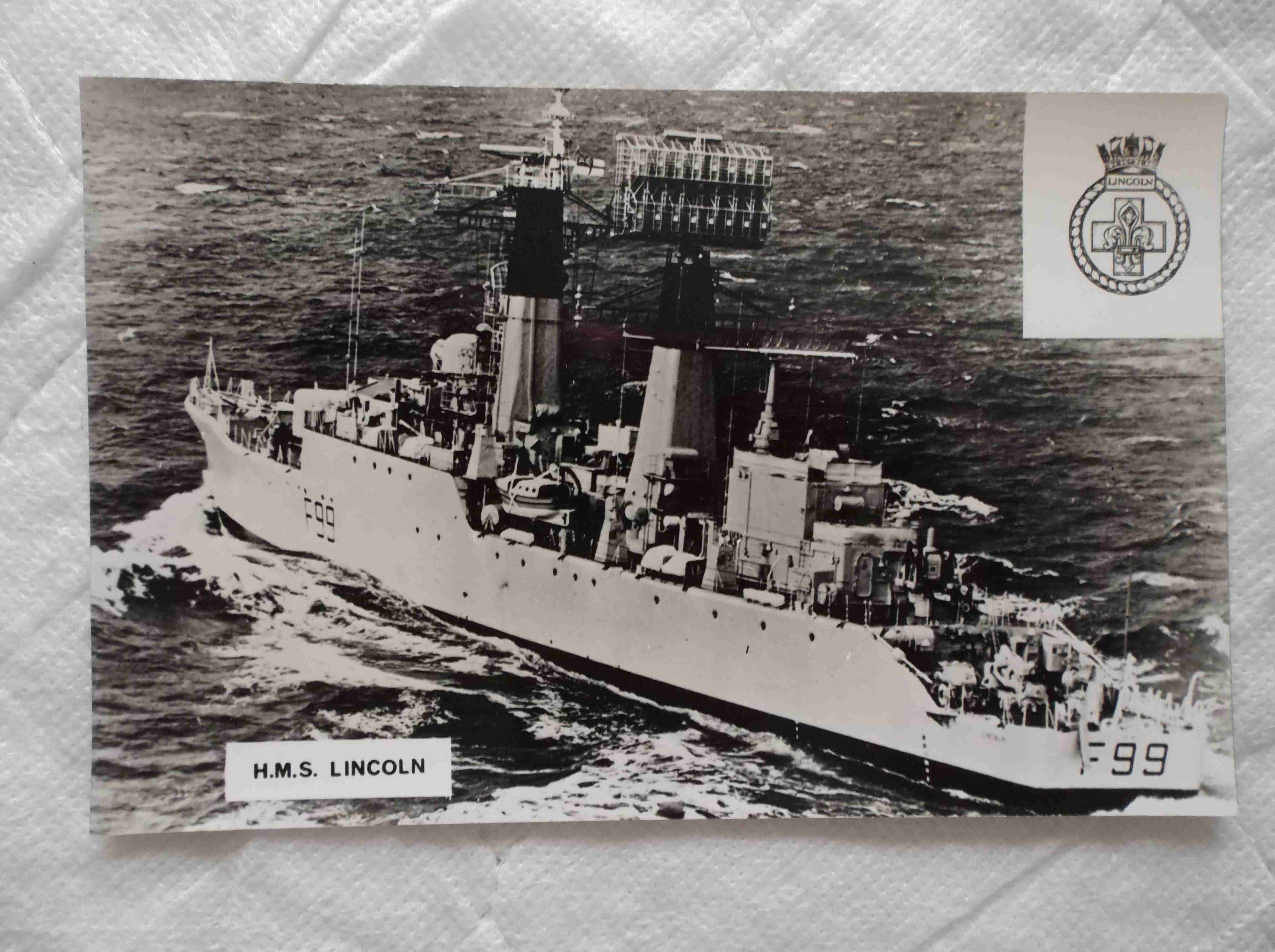 POSTCARD OF THE ROYAL NAVAL VESSEL HMS LINCOLN