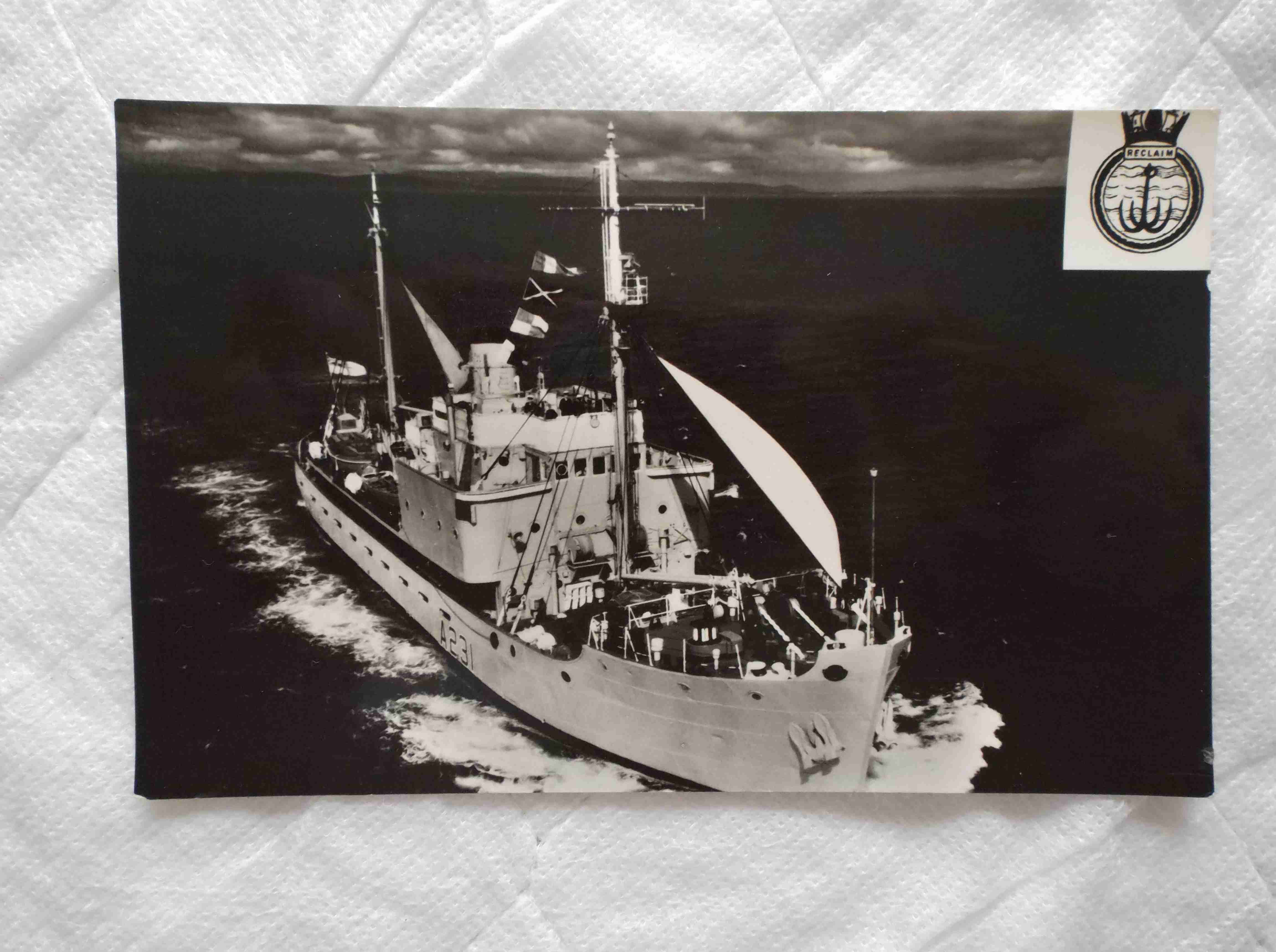 POSTCARD  SIZE PHOTOGRAPH OF THE ROYAL NAVAL VESSEL HMS RECLAIM