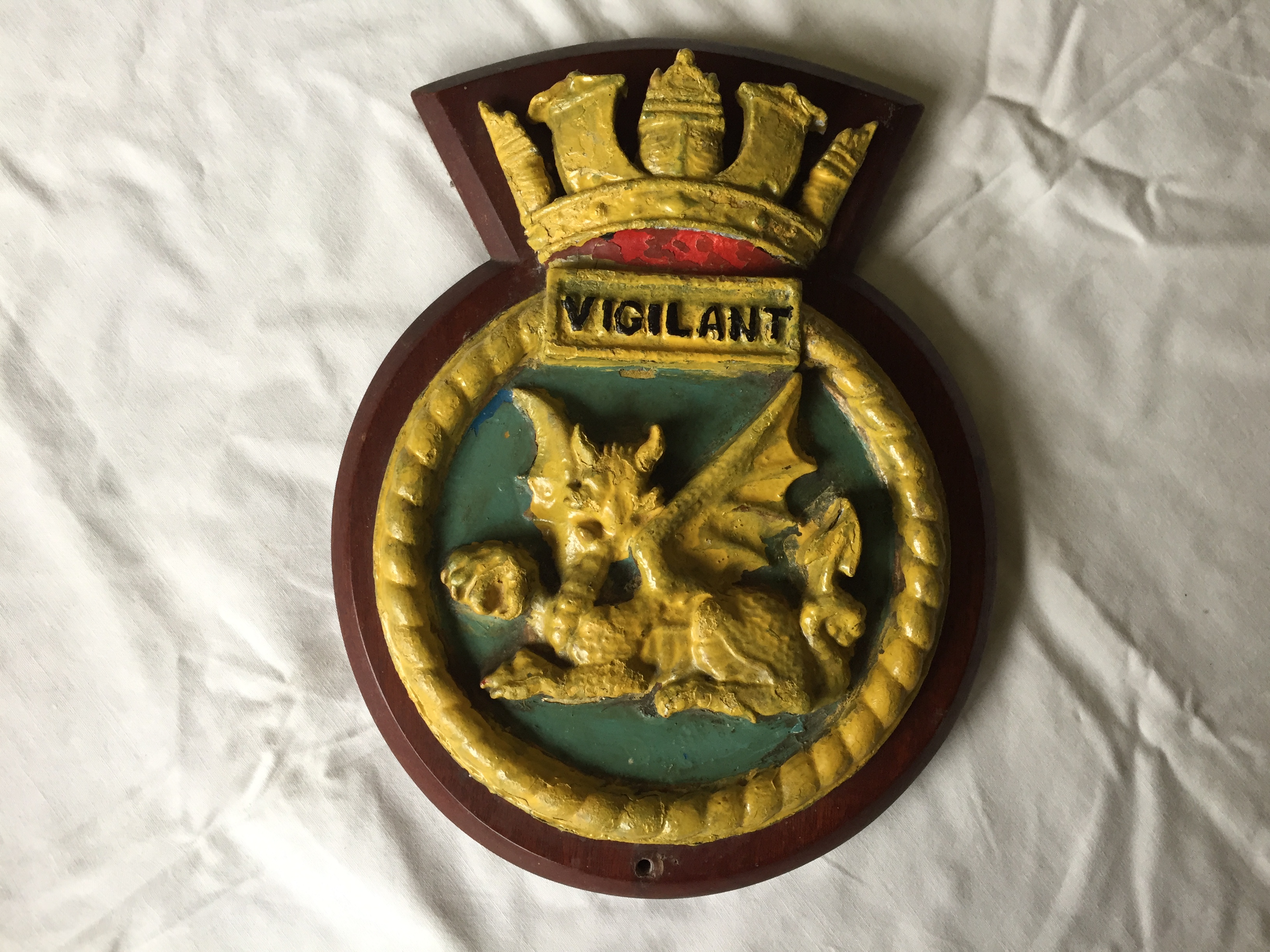 VERY RARE SHIPS ONBOARD PLAQUE FROM HE ROYAL NAVAL DESTROYER VIGILANT  
