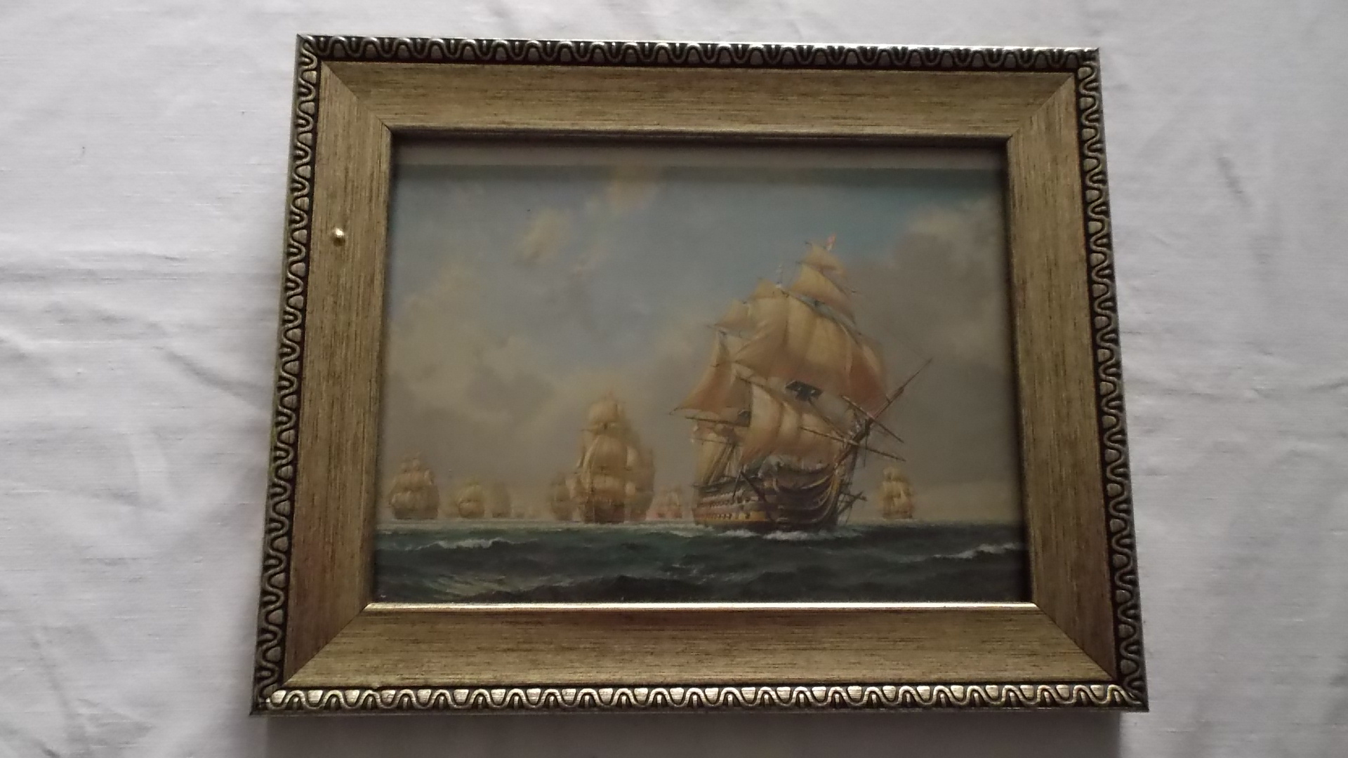 PAIR OF FRAMED PICTURES EACH SHOWING A BATTLE OF TRAFALGAR SCENE