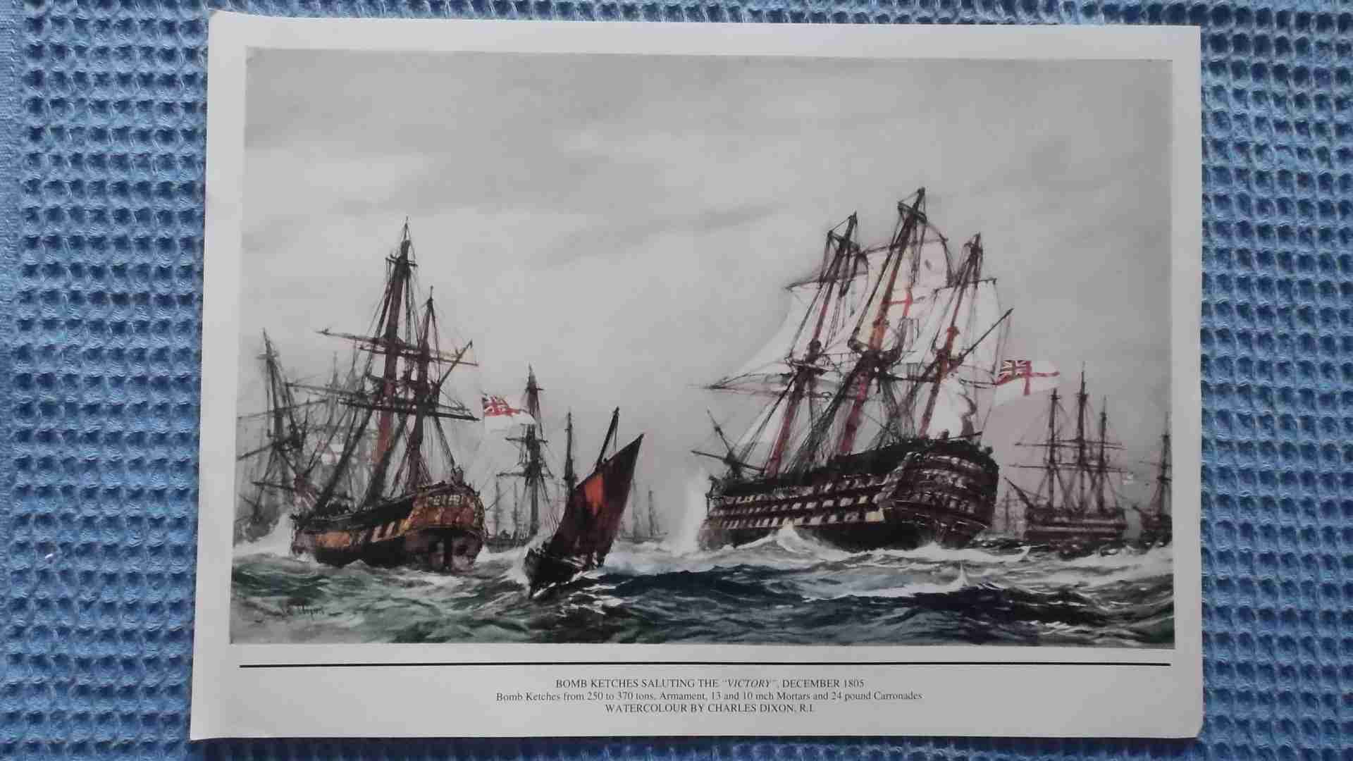 COPY OF A WATER COLOUR FROM CHARLES DIXON SHOWING THE FAMOUS BATTLE OF TRAFALGAR