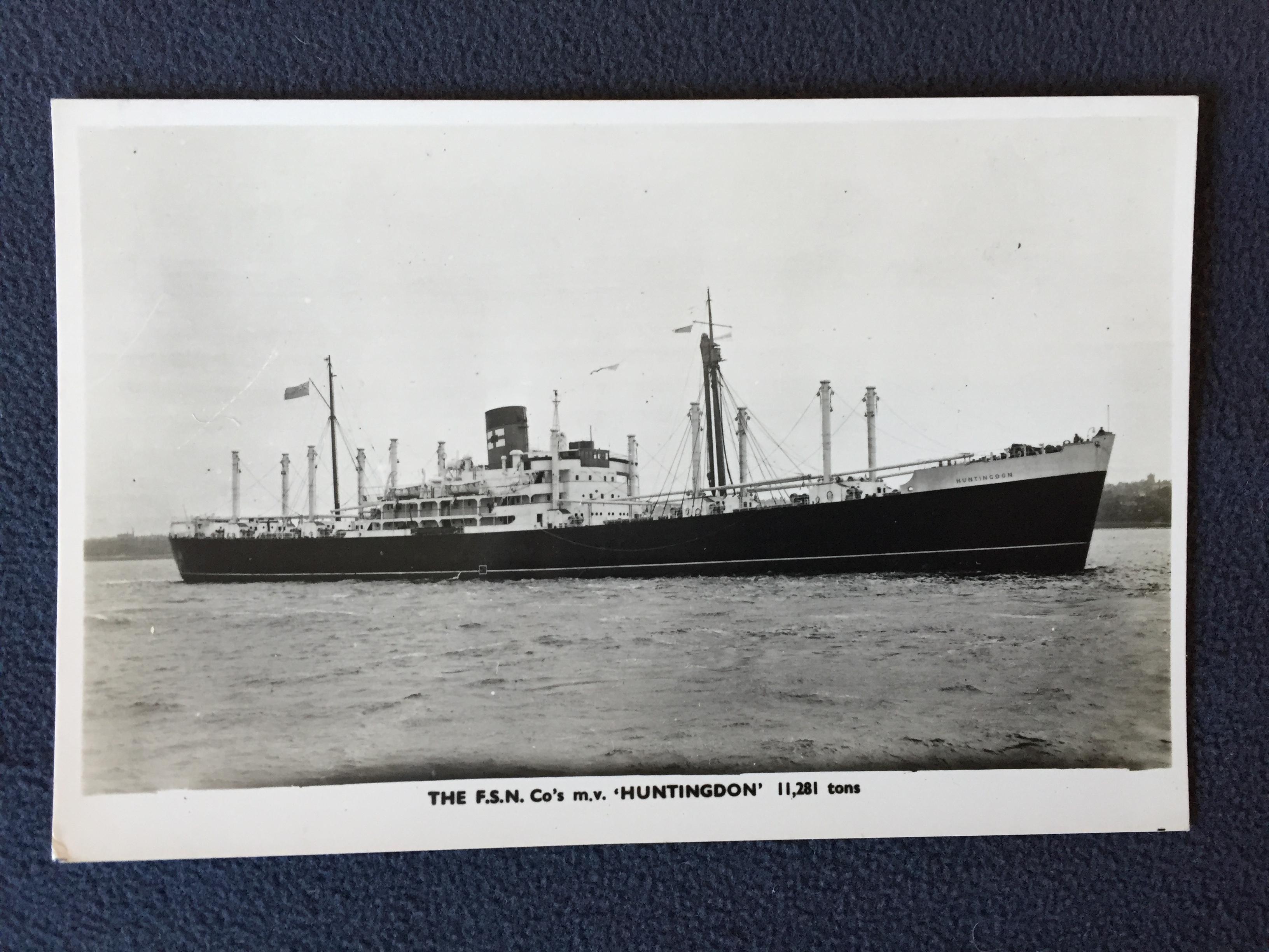 B/W PHOTOGRAPH OF THE VESSEL THE HUNTINGDON FROM THE PACIFIC STAM NAVIGATION COMPANY