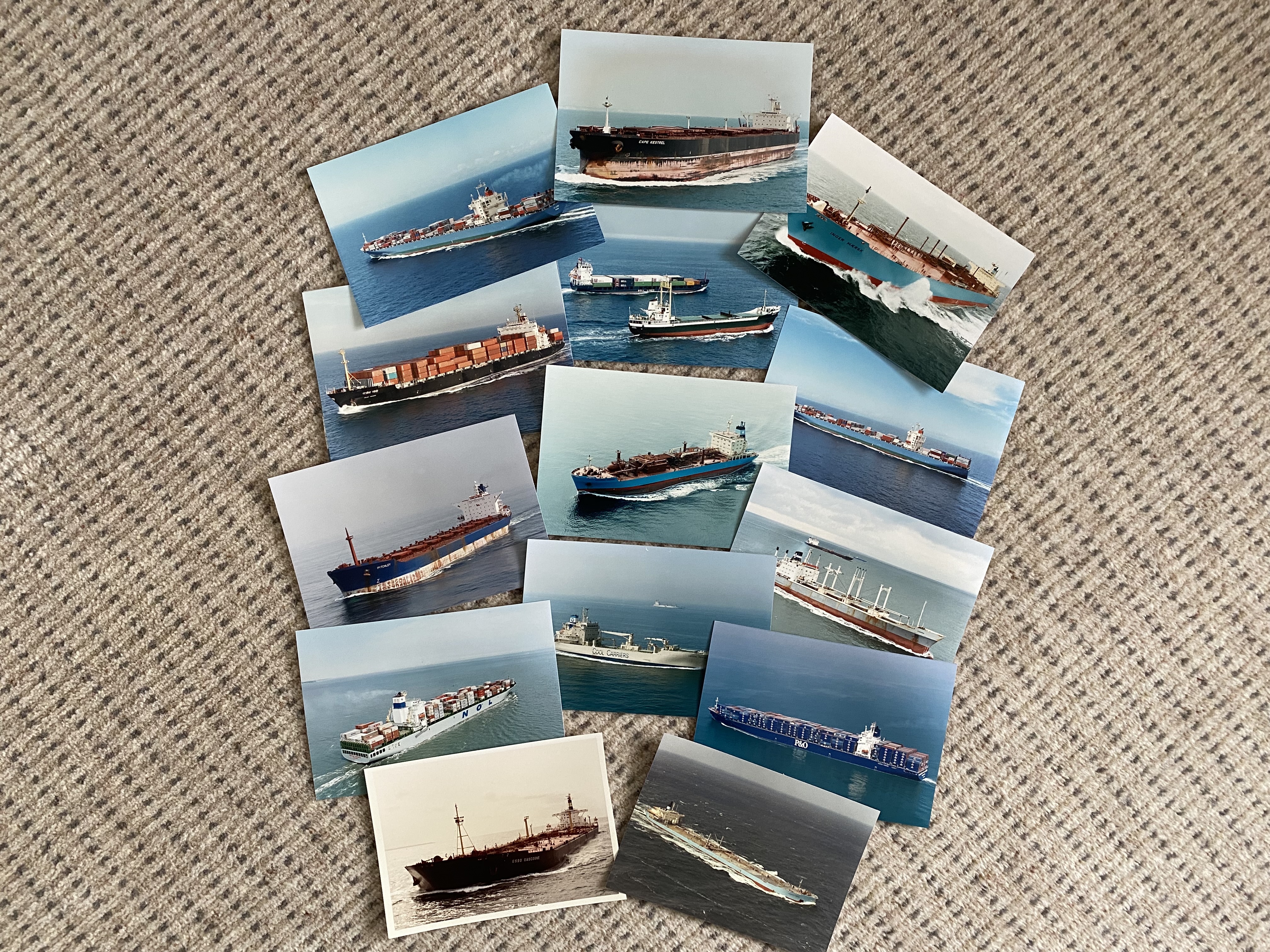 SET OF OLD COLOUR  PHOTOGRAPHS SHOWING VARIOUS CONTAINER VESSELS AT SEA
