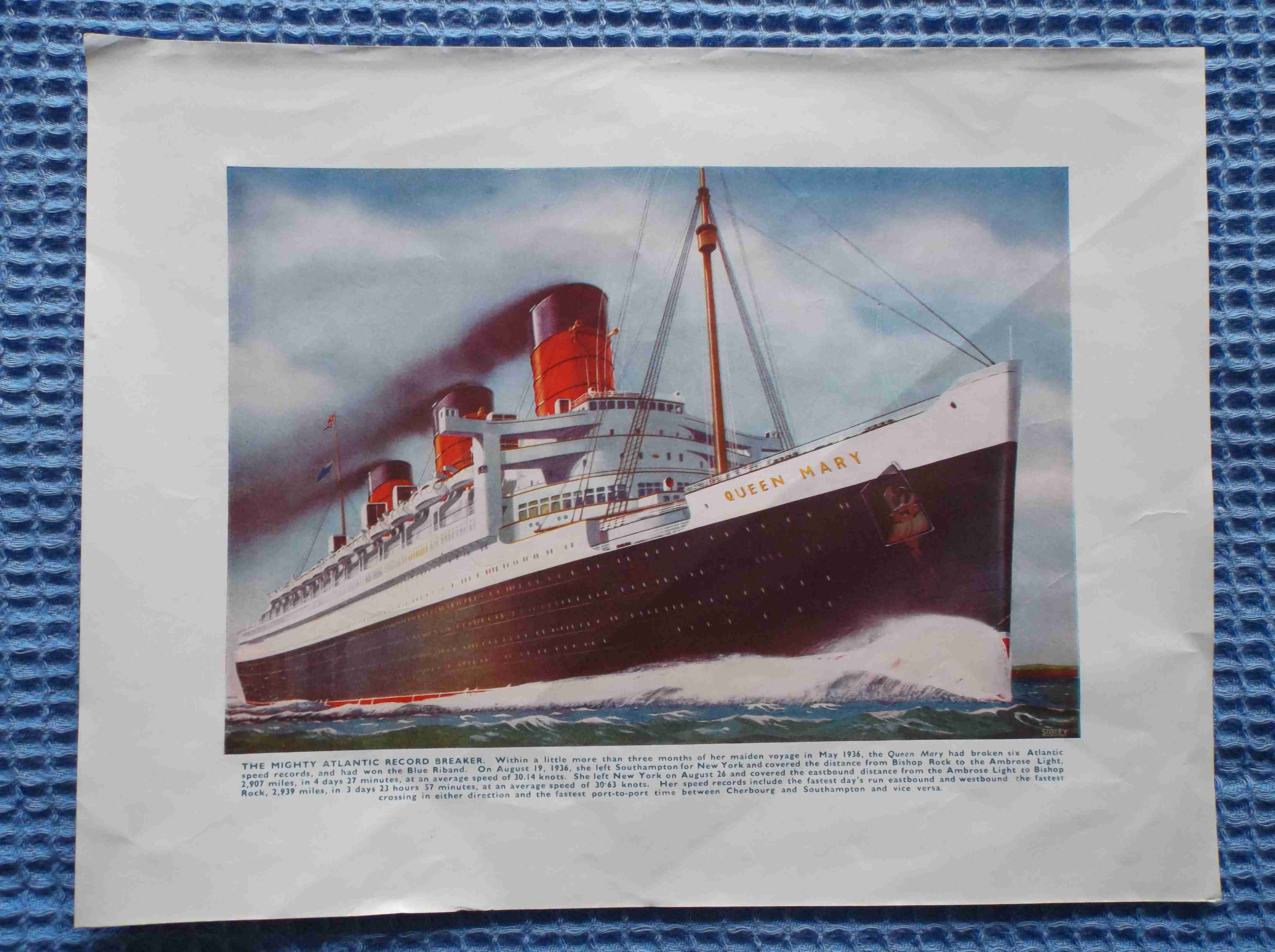 COLOUR PICTURE OF THE VESSEL THE RMS QUEEN MARY