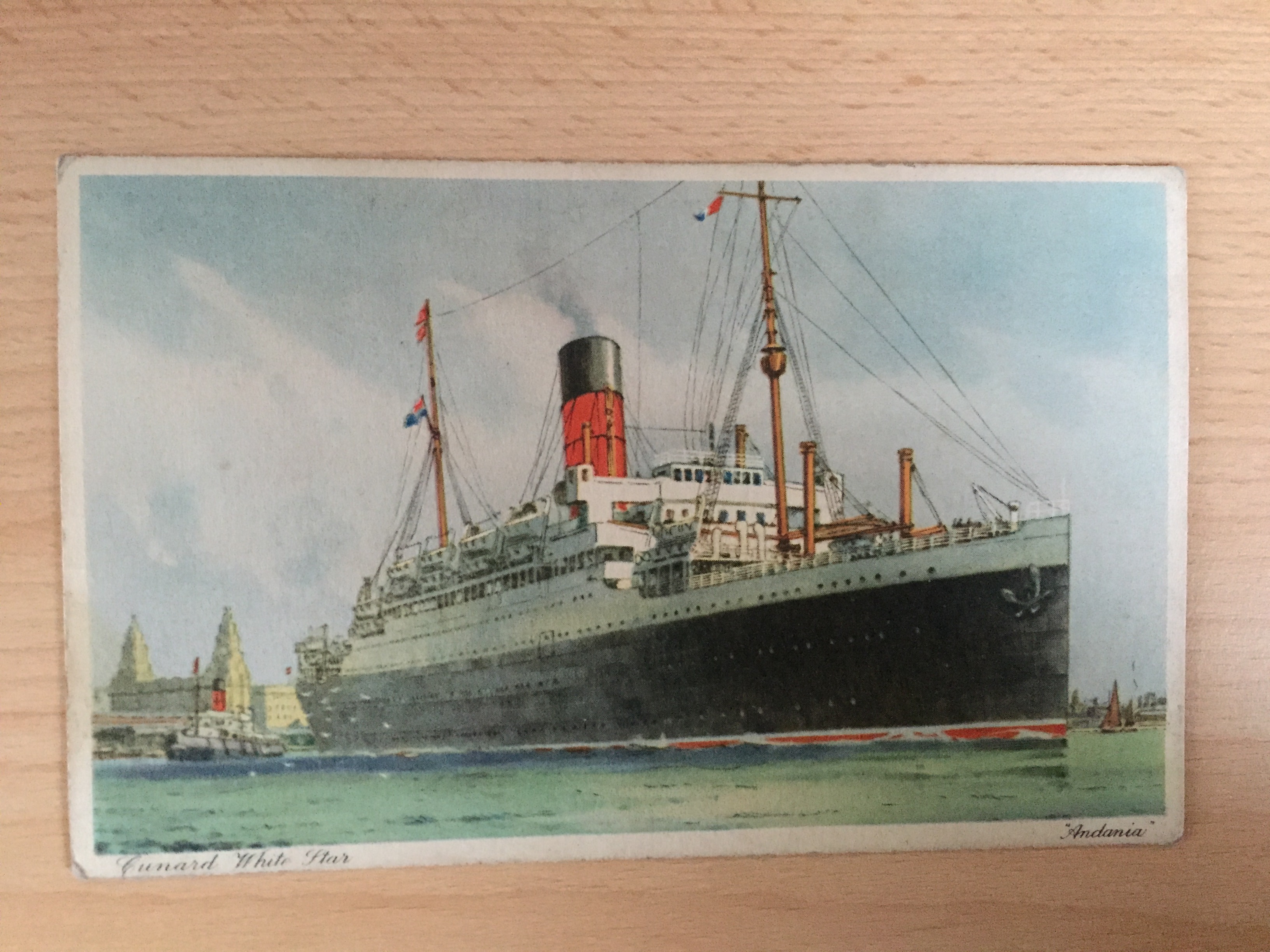 COLOUR POSTCARD FROM THE RMS ANDANIA OF THE CUNARD WHITESTAR LINE