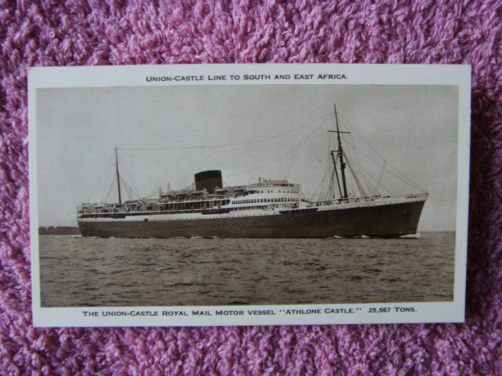 B/W ORIGINAL OLD POSTCARD OF THE UNION-CASTLE LINE VESSEL THE ATHLONE CASTLE