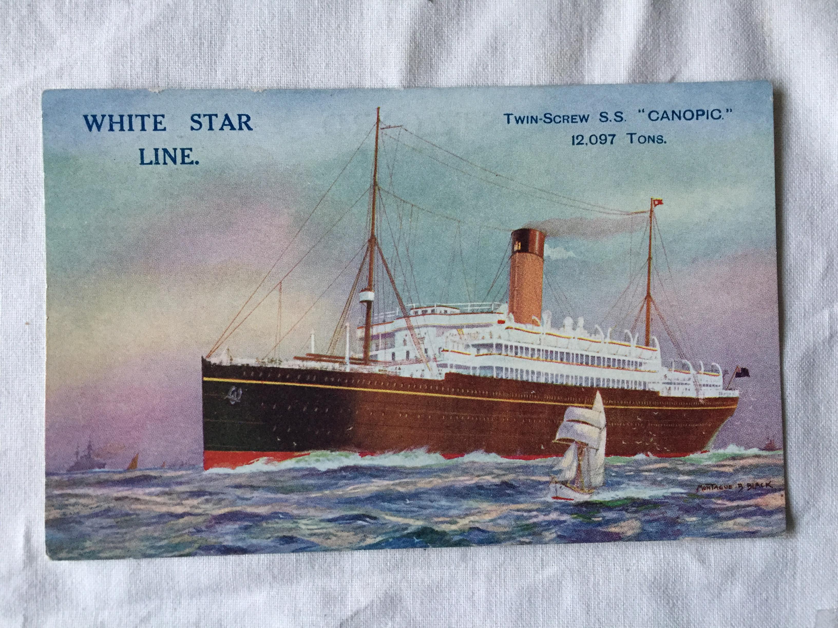 UNUSED COLOUR POSTCARD FROM THE SS CANOPIC FROM THE WHITE STAR LINE