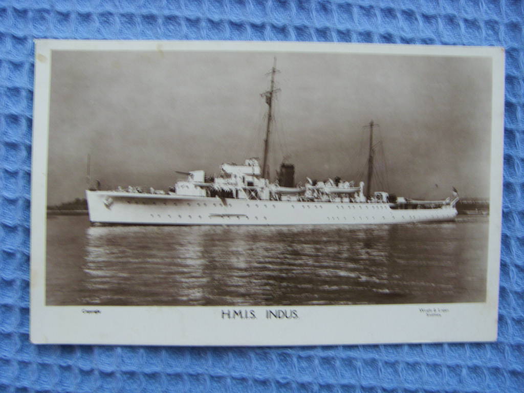 UNUSED B/W POSTCARD OF THE ROYAL INDIAN NAVAL VESSEL HMIS INDUS