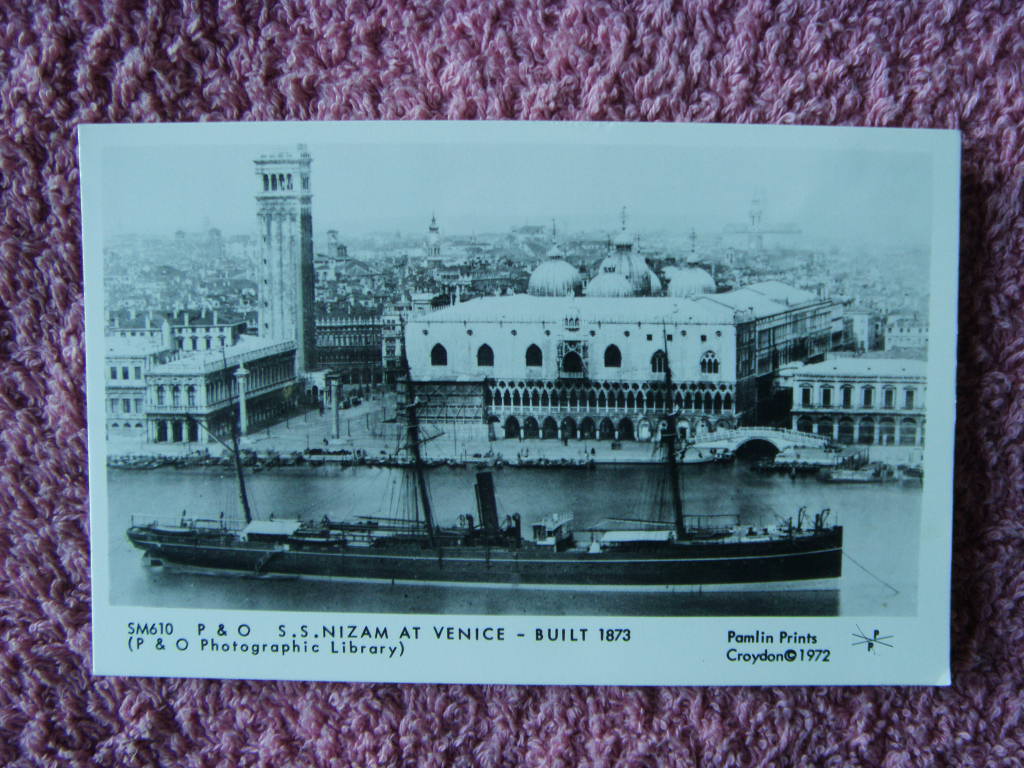 B/W POSTCARD OF THE P&O VESSEL THE SS NIZAM BUILT 1873