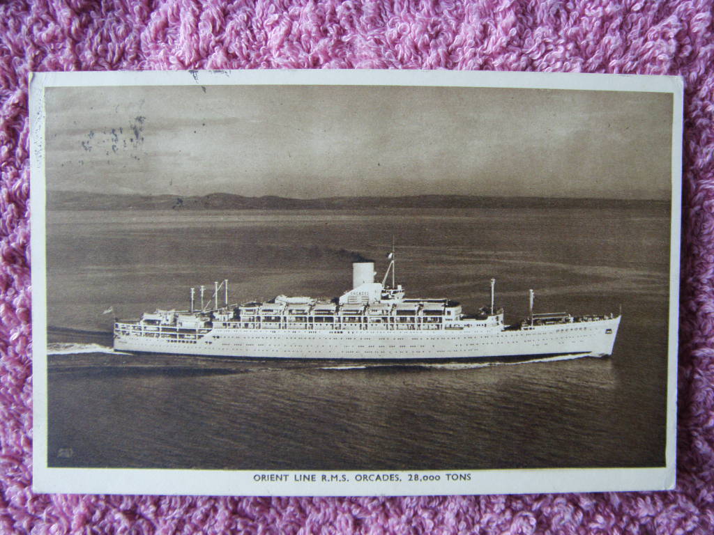 ORIGINAL B/W POSTCARD OF THE ORIENT LINE VESSEL THE RMS ORCADES