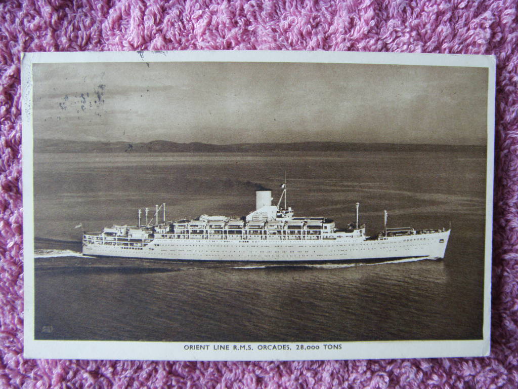 ORIGINAL B/W POSTCARD OF THE ORIENT LINE VESSEL THE RMS ORCADES