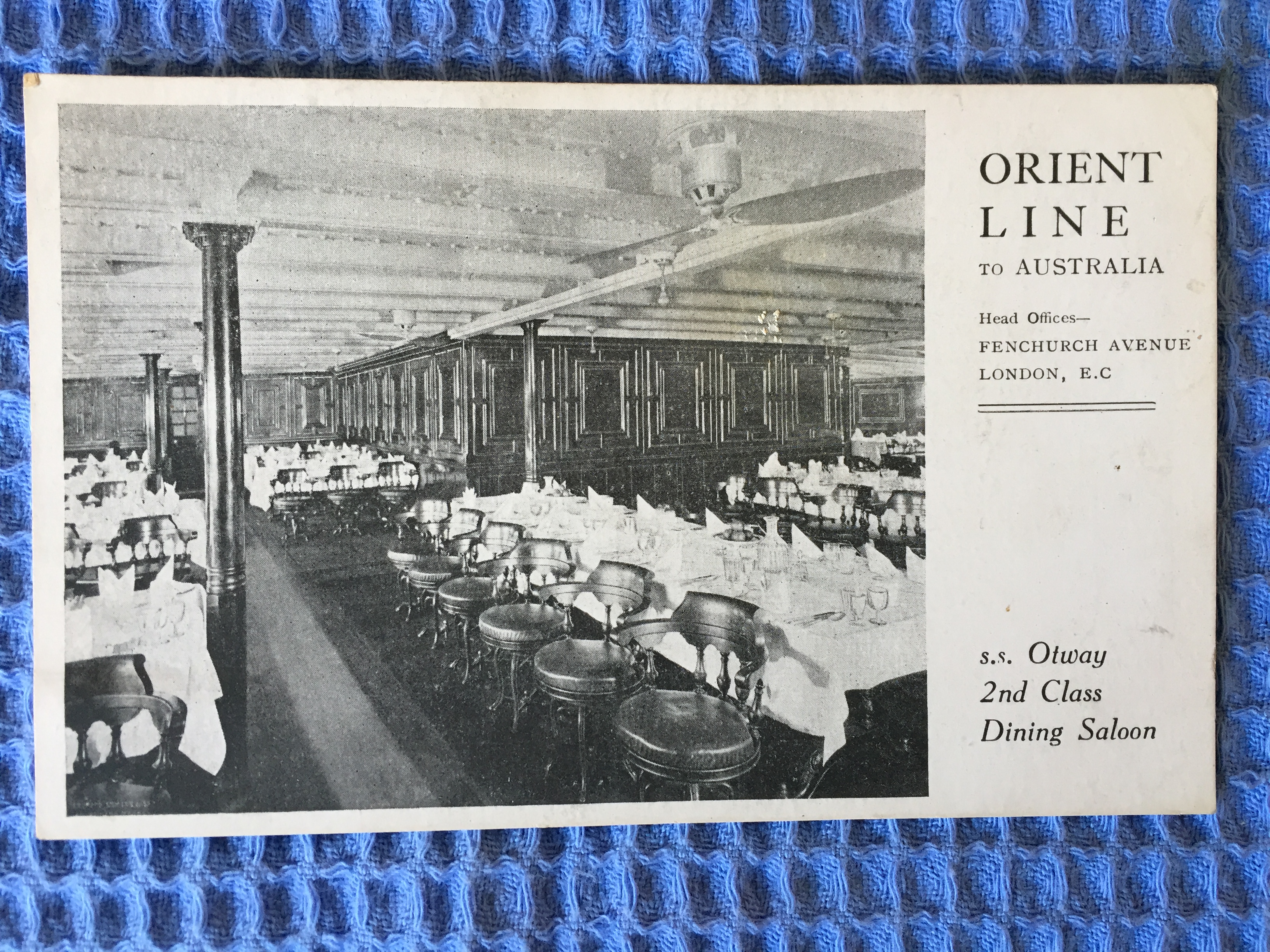 VERY RARE TO FIND EARLY POSTCARD FROM THE ORIENT LINE VESSEL THE SS OTWAY