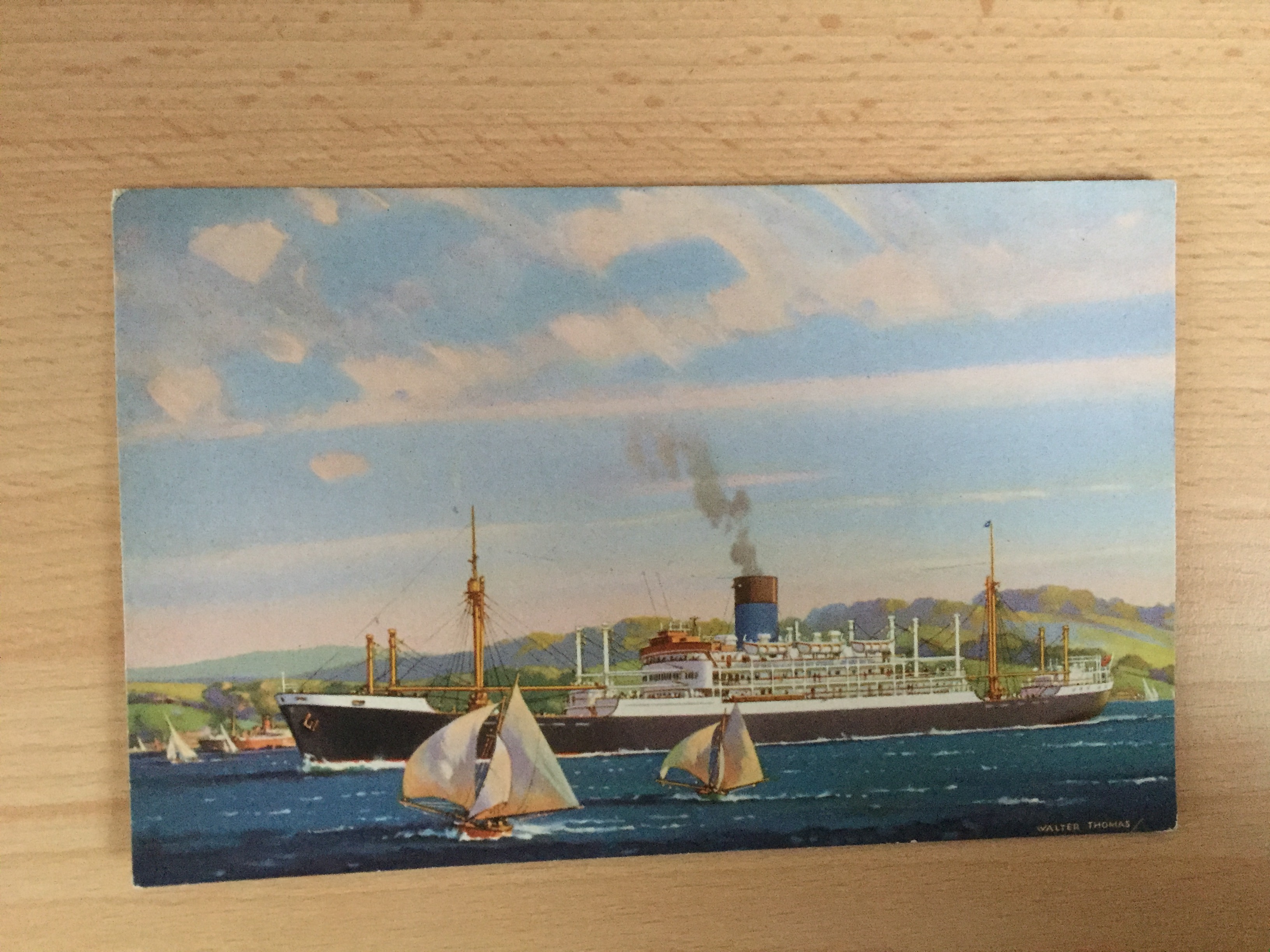 VERY EARLY COLOUR POSTCARD FROM THE BLUE FUNNEL LINE VESSEL THE SS PATROCLUS