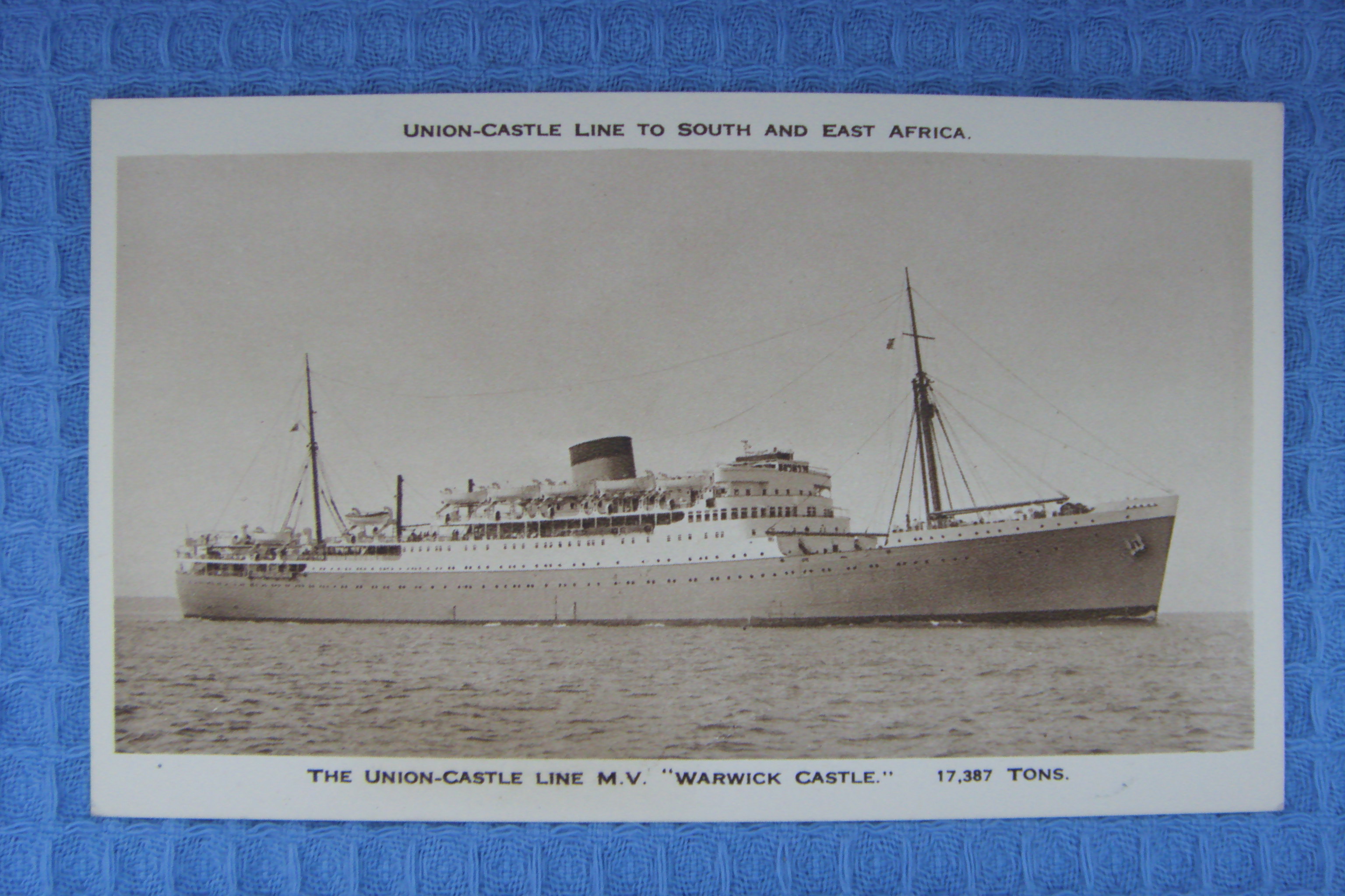 SEPIA POSTCARD FROM THE WARWICK CASTLE OF THE UNION CASTLE LINE SHIPPING COMPANY