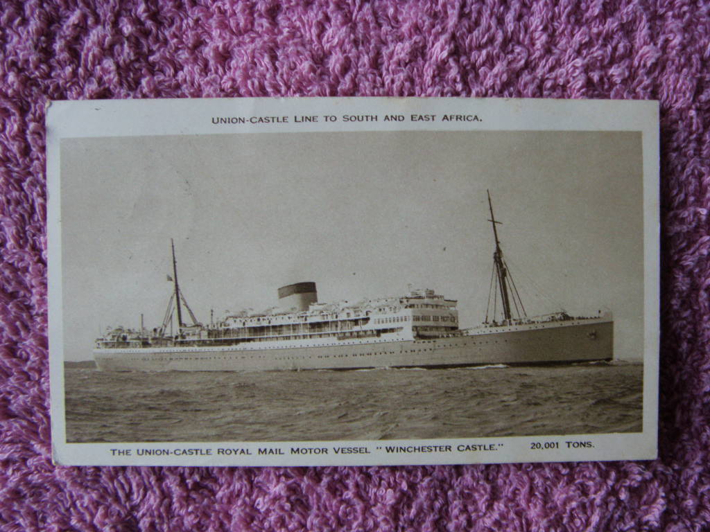 ORIGINAL B/W POSTCARD OF THE UNION-CASTLE LINE VESSEL THE WINCHESTER CASTLE