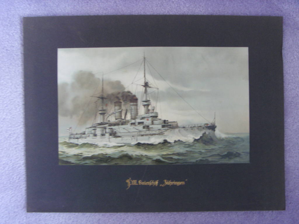 COLOUR PRINT OF THE GERMAN IMPERIAL BATTLESHIP 'ZAHRINGEW' BUILT 1901