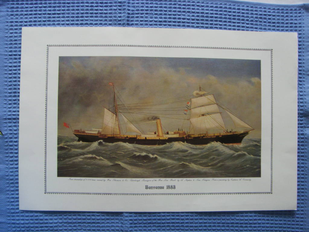 FULL COLOUR PRINT OF THE BEN LINE VESSEL THE BENVENUE 1883