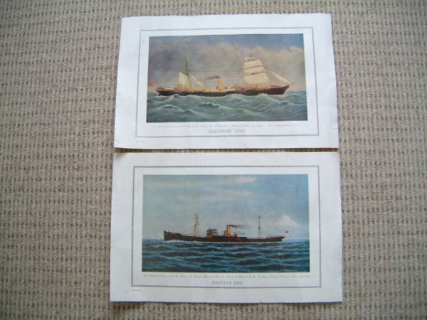 PAIR OF ORIGINAL OLD PRINTS FROM THE BEN LINE SHIPPING COMPANY