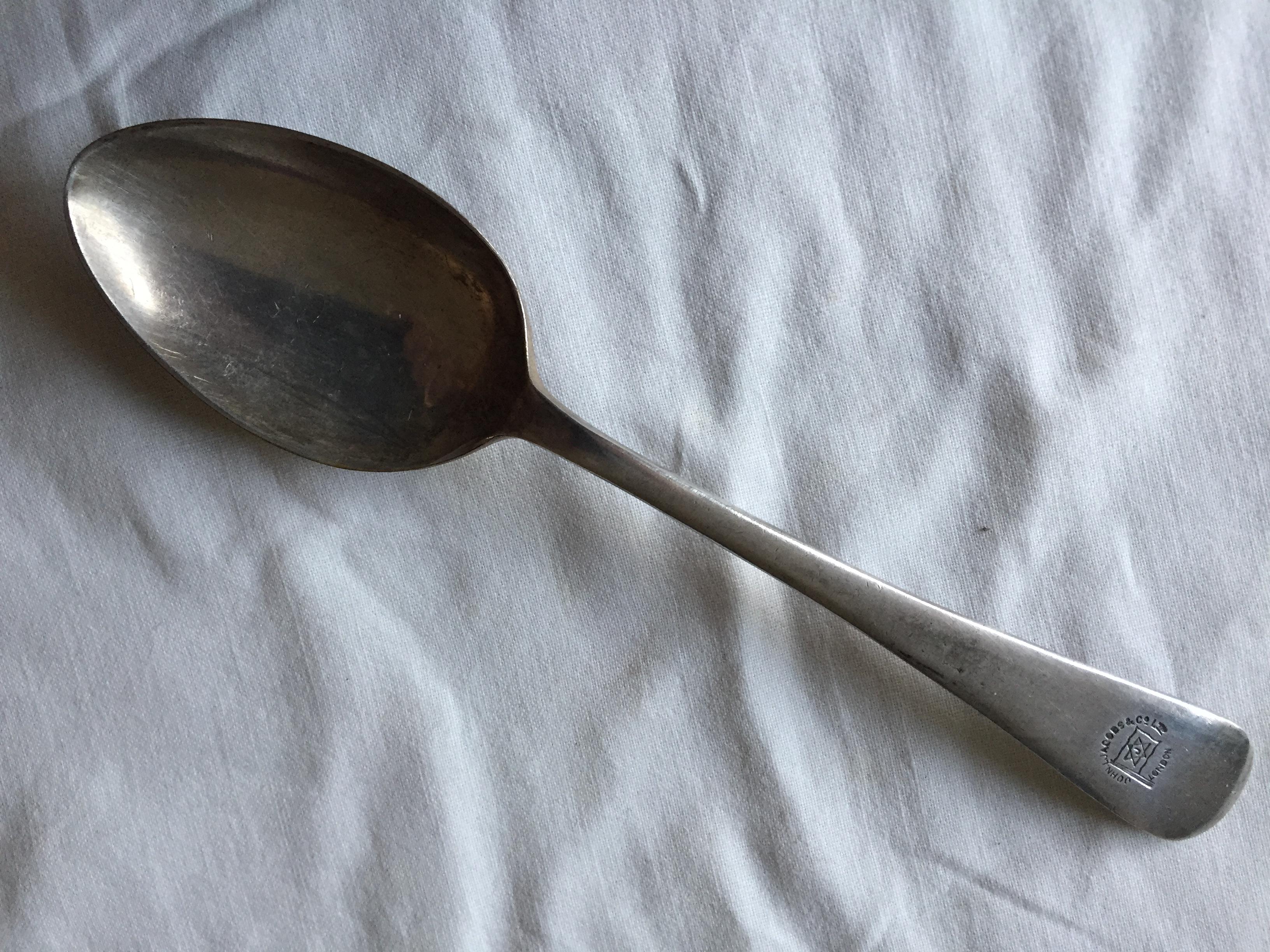AS USED ON BOARD DESSERT SPOON FROM THE JOHN JACOBS LINE