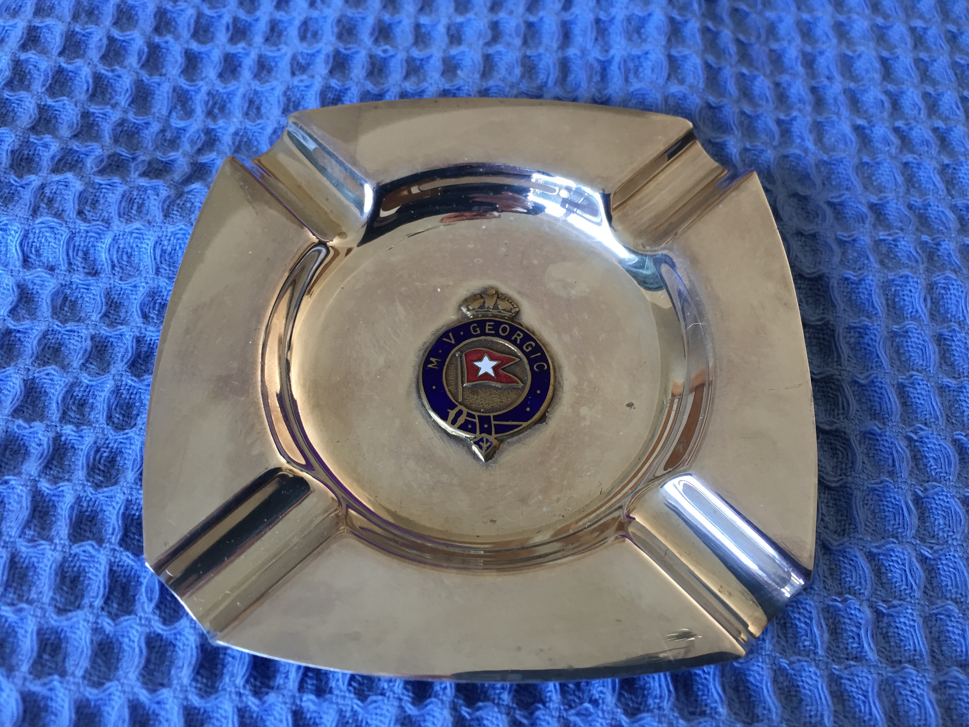 VERY RARE TO FIND SILVER PLATED ASHTRAY FROM THE WHITE STAR LINE VESSEL THE MV GEORGIC